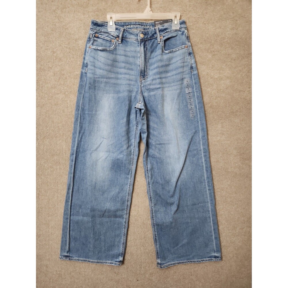 American Eagle Dreamy Drape Baggy Wide Leg Jeans Womens 8 29 Blue Stretch NEW